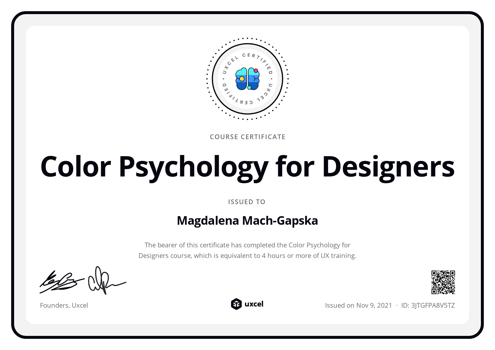 Magdalena Mach-Gapska's certificate